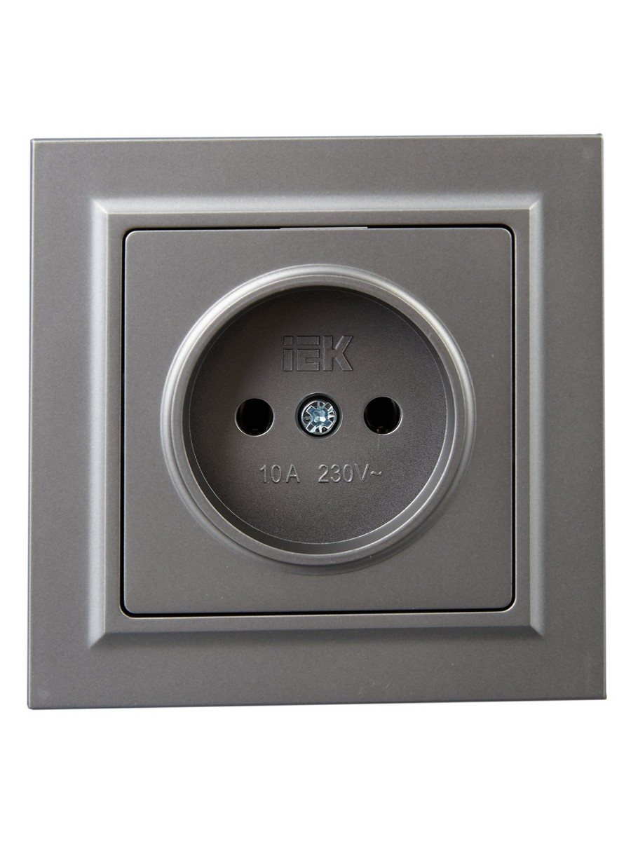 Розетка IEK BRITE Сталь без з/к/ш 10А в сборе РСР10-1-0-БрС BR-R10-10-K46-F