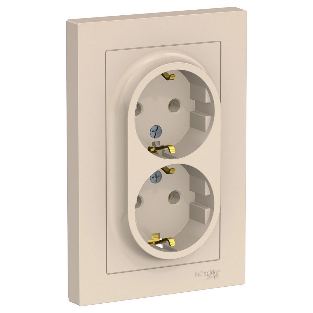 Розетка Systeme Electric AtlasDesign бежевый с/з двойная, 16А, в сборе ATN000224