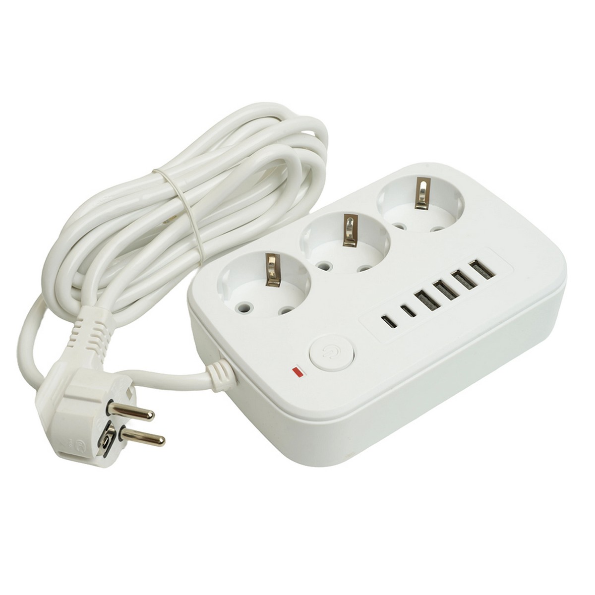 Удлинитель STEKKER HM09-36-02 3-местный c/з 3x1 мм2 3 м 4USB+2Type-C 2,4А Home белый 49979