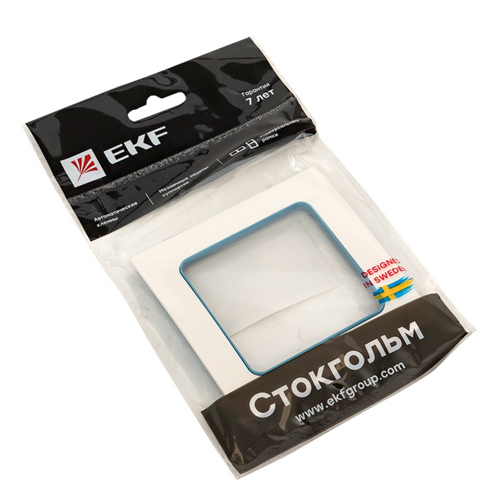 Рамка 1-ая EKF PROxima Стокгольм Белый Линия синяя  EXM-G-304-30