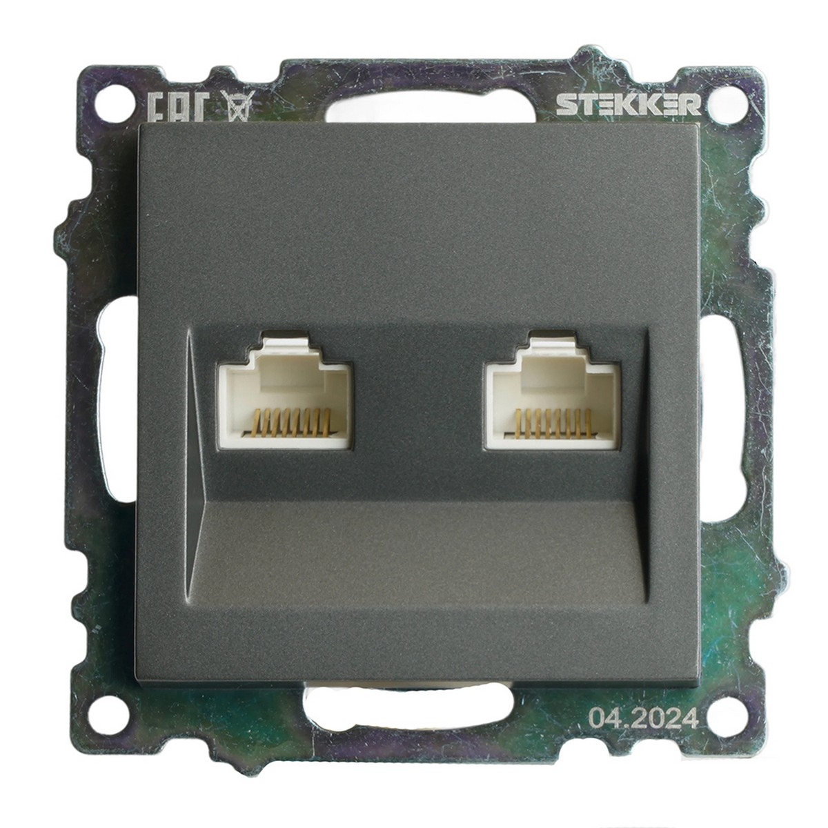Розетка компьютерная 2-местная RJ-45 STEKKER GLS00-7109-06 Катрин графит 50008
