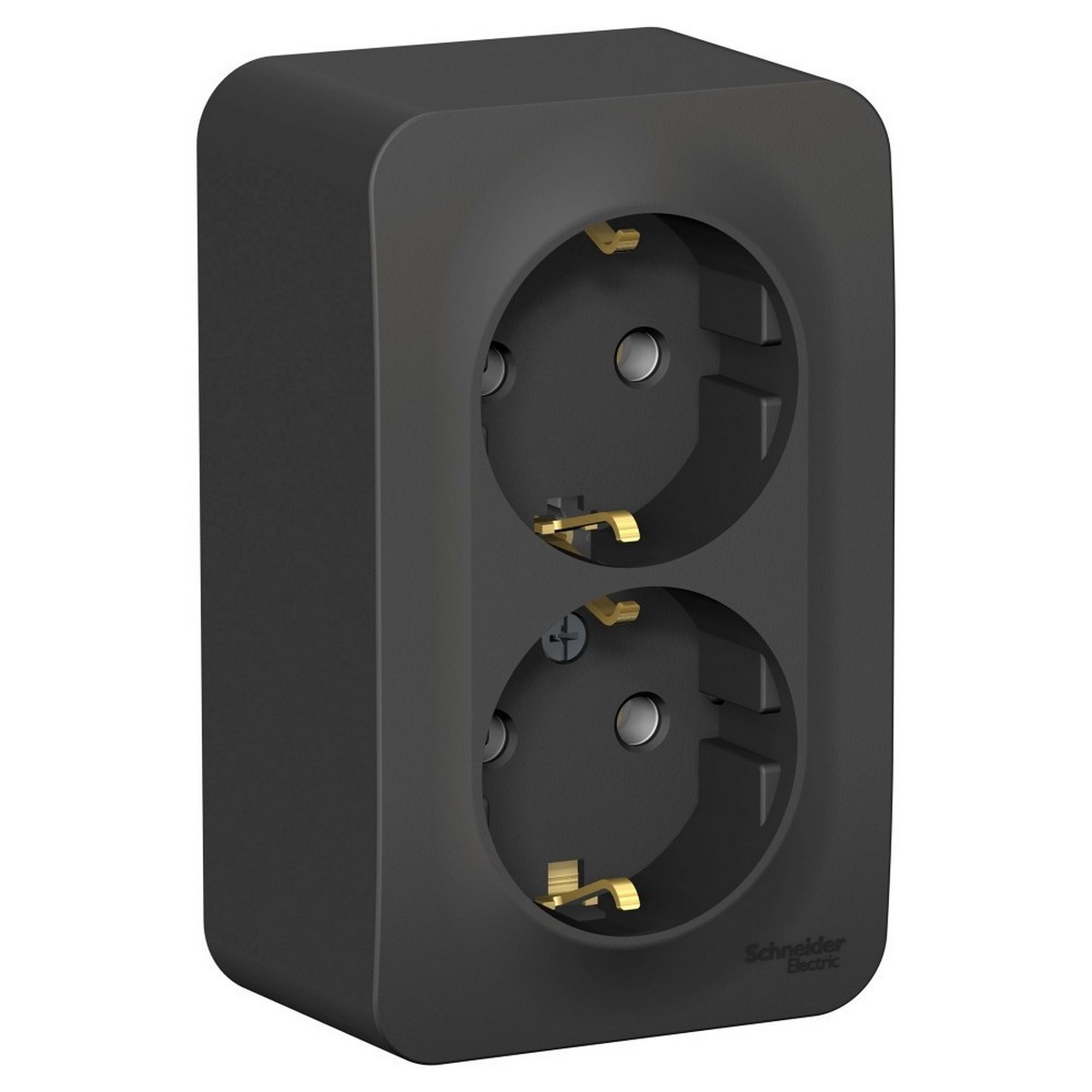 Blanca антрацит розетки и выключатели Розетка SE Blanca 2-ая Антрацит наружный с/з без шторок изолир. пластина BLNRA010216