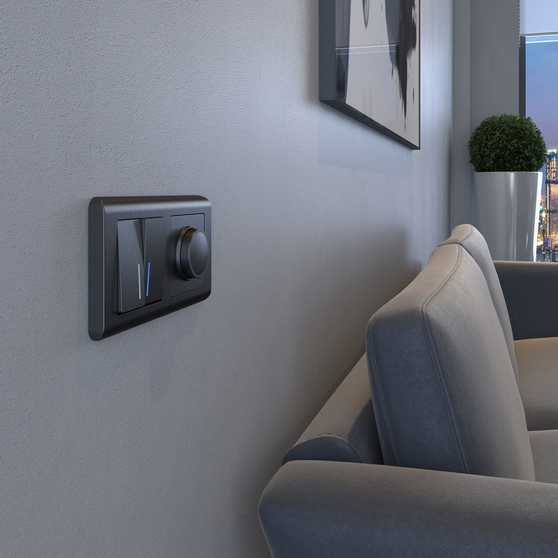 Werkel Графит рифленый механизмы Выключатель Werkel двухклавишный с подсветкой (графит рифленый) W1120104