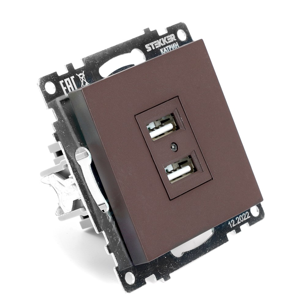 Катрин - Розетки и выключатели Stekker Розетка USB 2-местная STEKKER GLS10-7115-04 250B 21А Катрин шоколад 49027