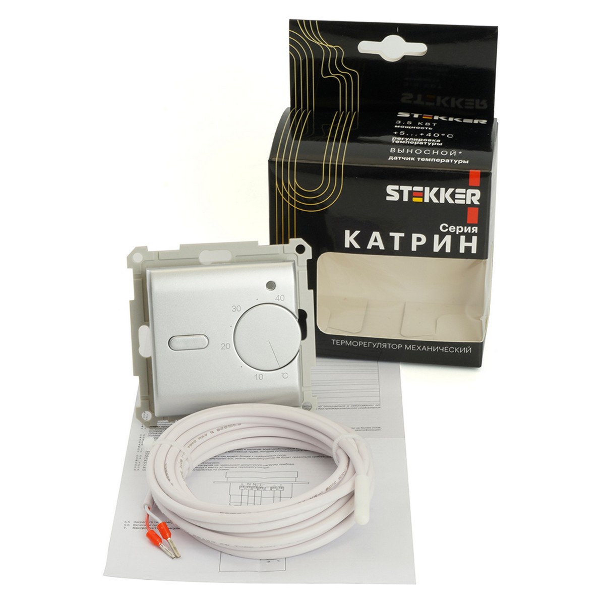 Терморегулятор механический STEKKER GLS00-7117-03 250V 3500W Катрин серебро 49742