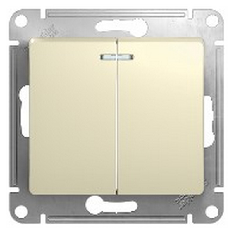 Выключатель Systeme Electric Glossa Бежевый 2-клавишный с подсветкой, сх.5а GSL000253