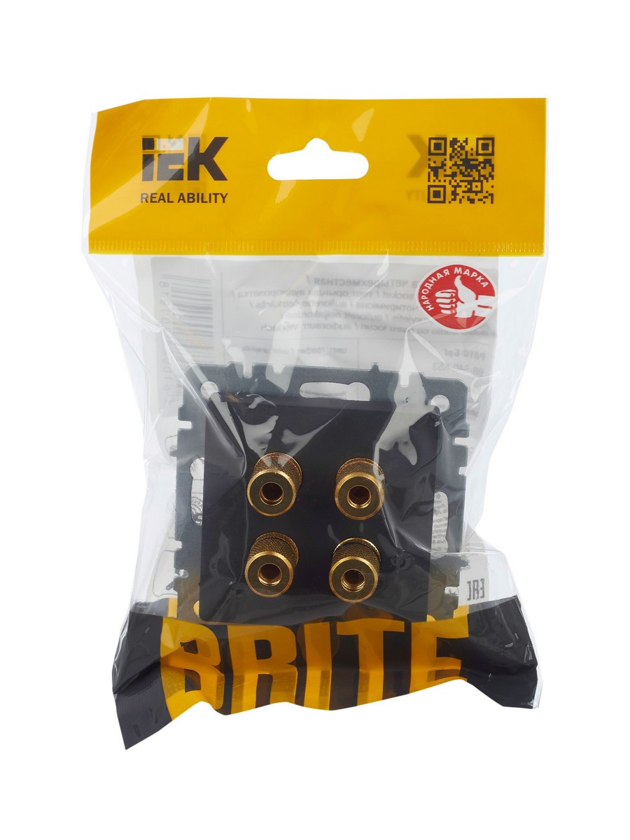 IEK Brite Графит Аудиорозетка IEK BRITE 4-местная РА10-БрГ графит BR-S40-K53