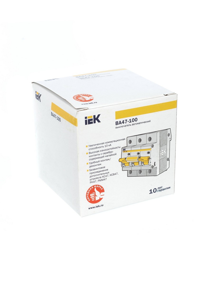 3 полюсные (трехполюсные) Автоматический выключатель IEK KARAT ВА 47-100 3Р 63А 10 кА х-ка С MVA40-3-063-C 