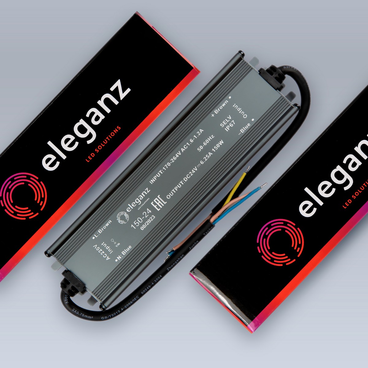 Блок питания для светодиодной ленты Eleganz 24V 150W IP67 герметичный узкий 200х45х70мм EL-0600