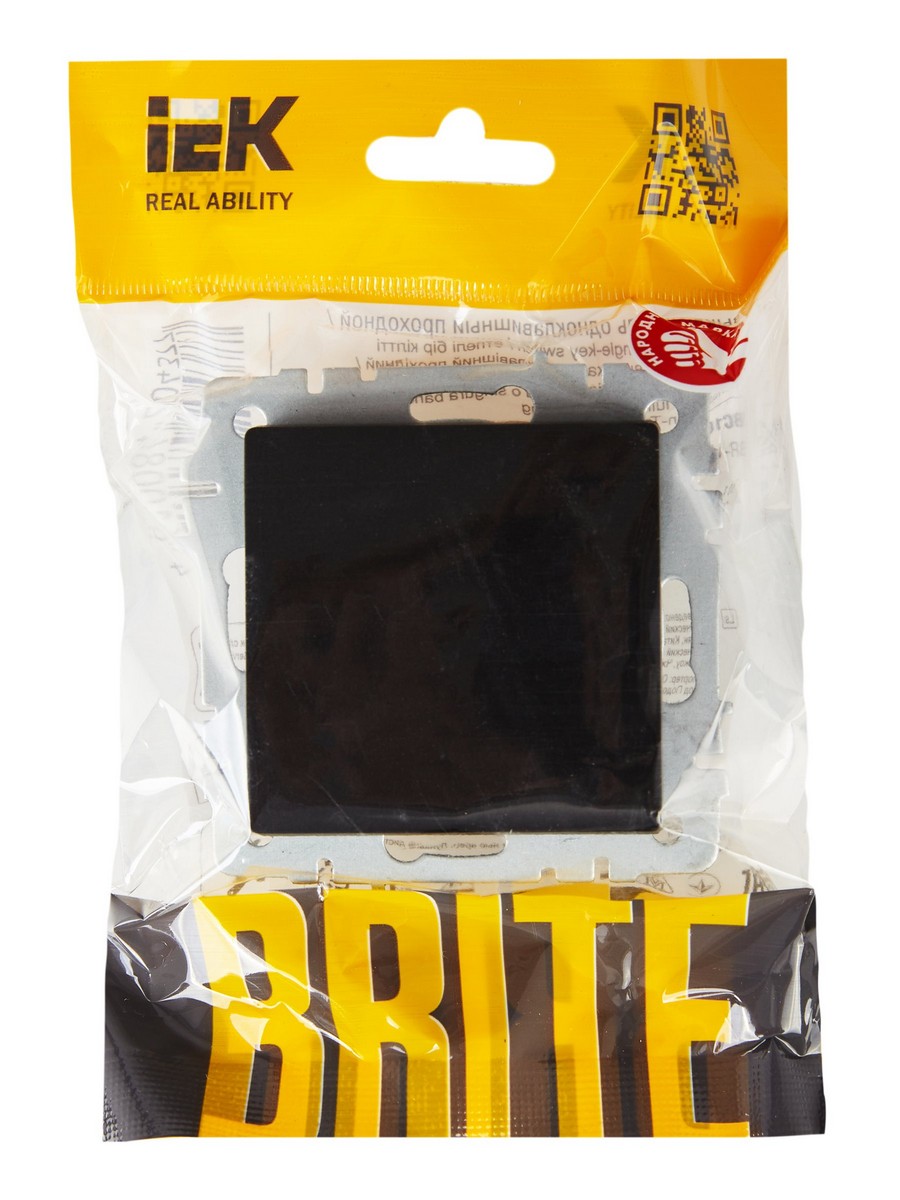 Выключатель IEK BRITE 1-клавишный проходной 10А ВС10-1-6-БрЧ черный BR-V12-0-10-K02