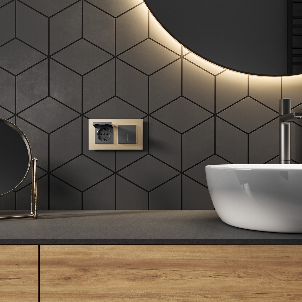 Werkel Графит матовый Розетка Werkel влагозащ. с зазем. с защит. крышкой и шторками N (графит матовый) W1171264