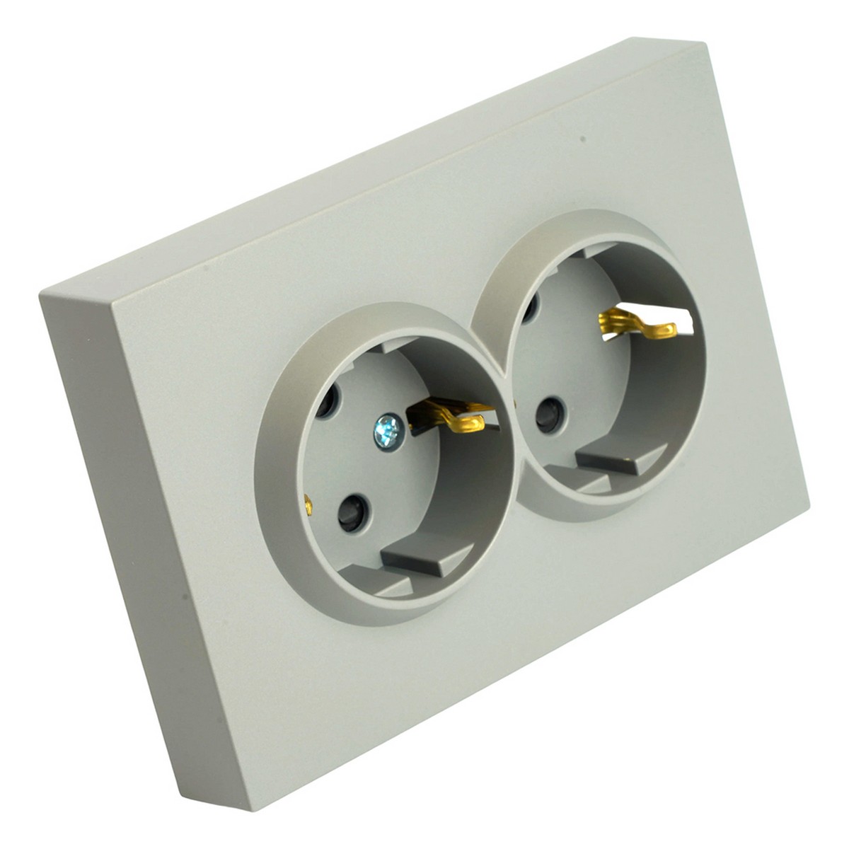 Эмили - Розетки и выключатели Stekker Розетка 2-ая с защитной шторкой с/з 16А STEKKER Эмили RST16-5114-10 платиново-серый soft touch 49960