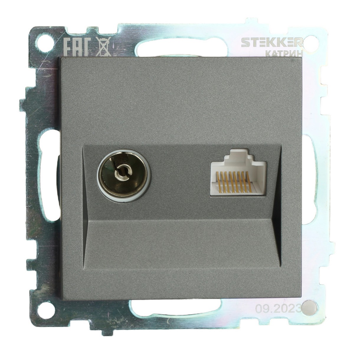 Розетка TV + компьютерная RJ-45 STEKKER GLS00-7106-06 Катрин графит  49417