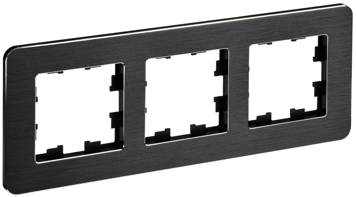 Рамка IEK BRITE DECOR Черный/алюм металл. скругл.угол 3-м РУ-3-1-Бр RE AL BR-M32-M-21-K02
