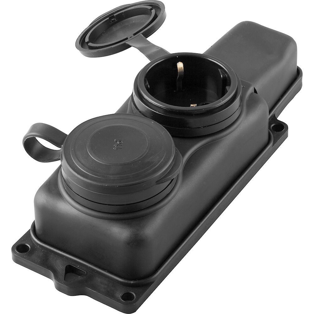 Колодки и удлинители, тройники Розетка переносная 2-местная c/з STEKKER RST16-22-44 (РП 16-232) каучук 250В 16А IP44 черный 32738 