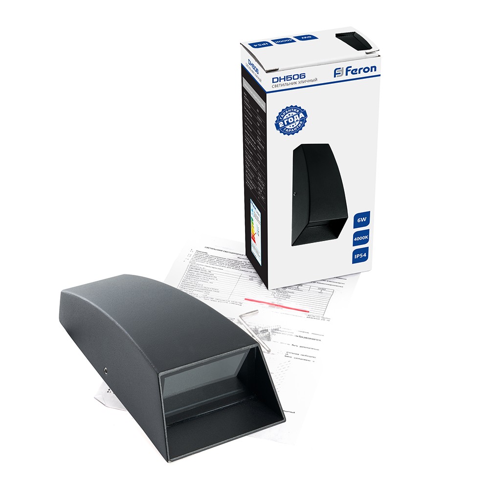 Уличные настенные светильники Светильник уличный светодиодный Feron DH506 6W 170Lm 4000K черный 48364 