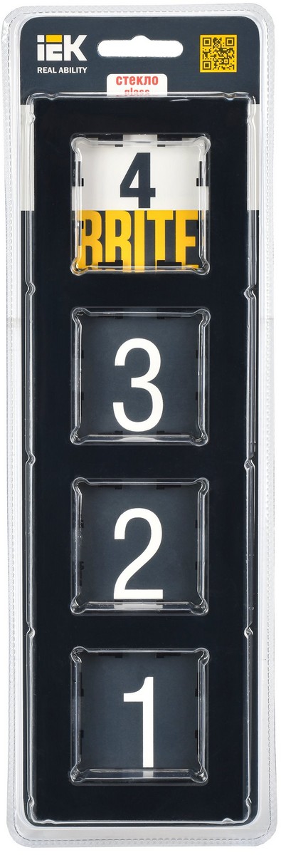 IEK Brite Рамки Рамка IEK BRITE 4-местная РУ-4-2-БрЧ стекло черный BR-M42-G-K02
