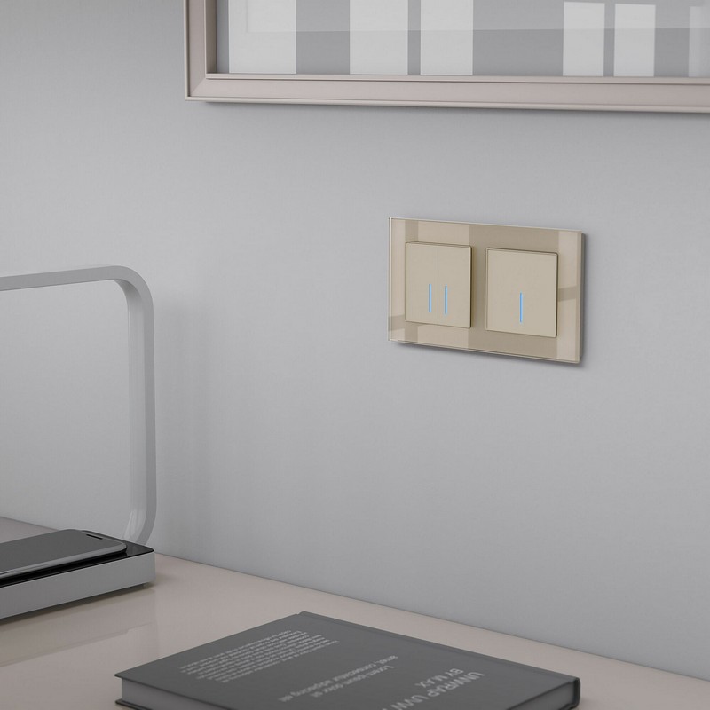 Werkel Шампань механизмы Сенсорный Выключатель Werkel двухклавишный с подсветкой 1000 Вт (шампань) W4520011