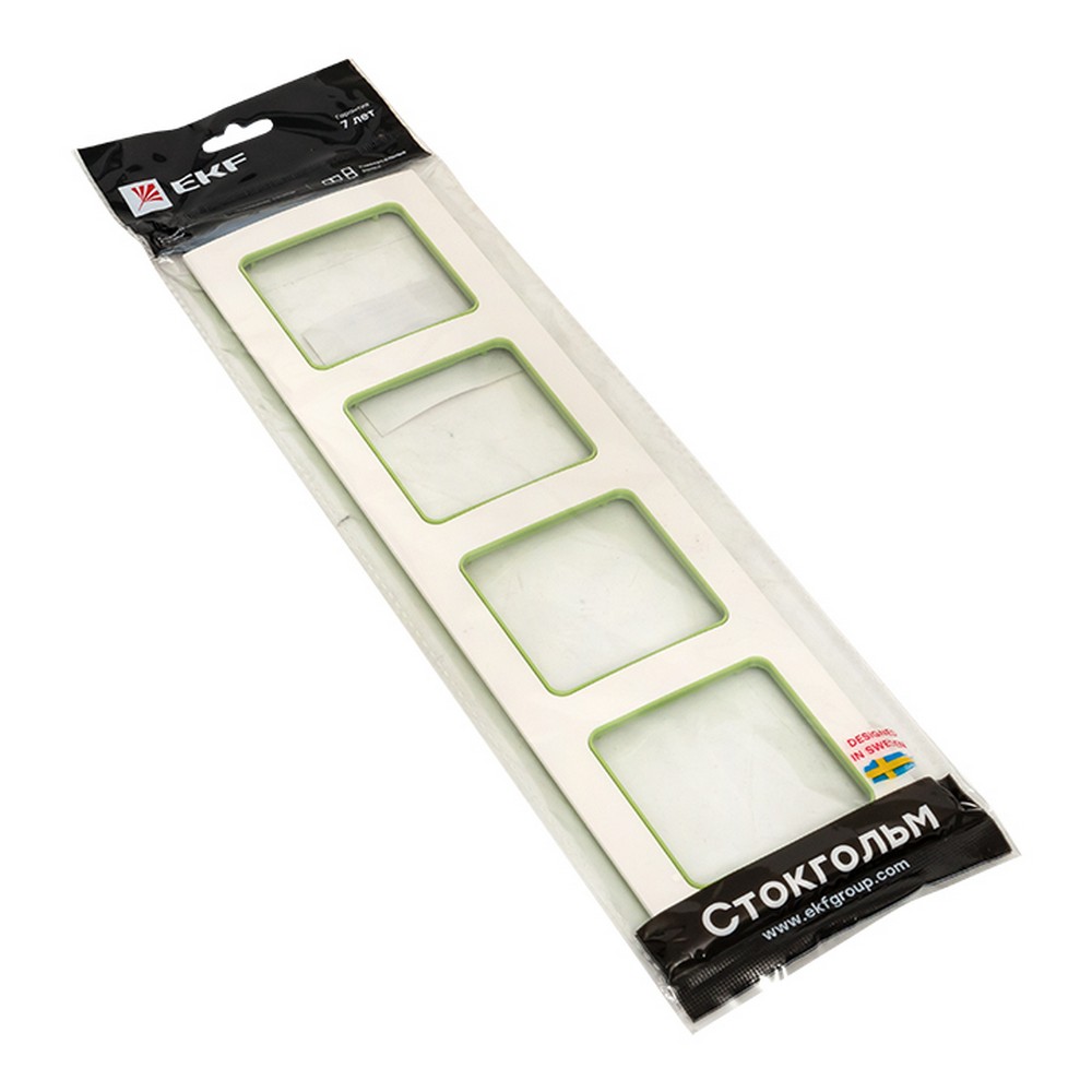 EKF Стокгольм белый Рамка 4-ая EKF PROxima Стокгольм Белый Линия зеленая  EAM-G-303-10