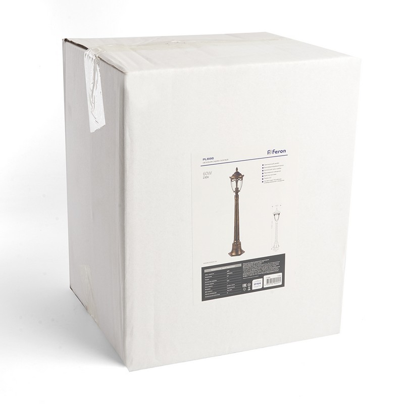 Светильник садово-парковый Feron PL686 столб 60W 230V E27 черное золото 11695