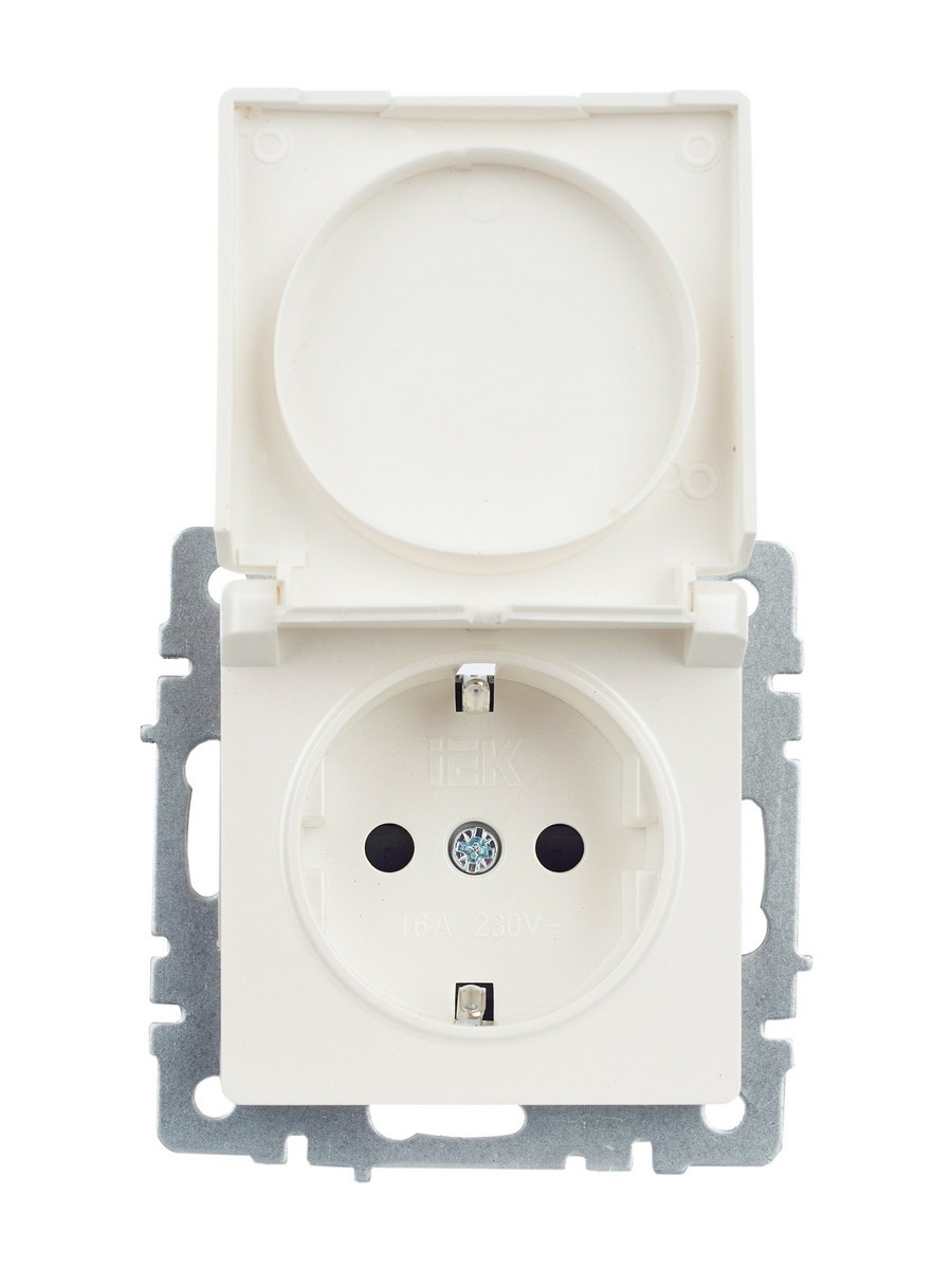 Розетка IEK BRITE с/з с шторками и крышкой 16А IP44 РСбш10-3-44-БрЖ жемчуг BR-R16-16-44-K36
