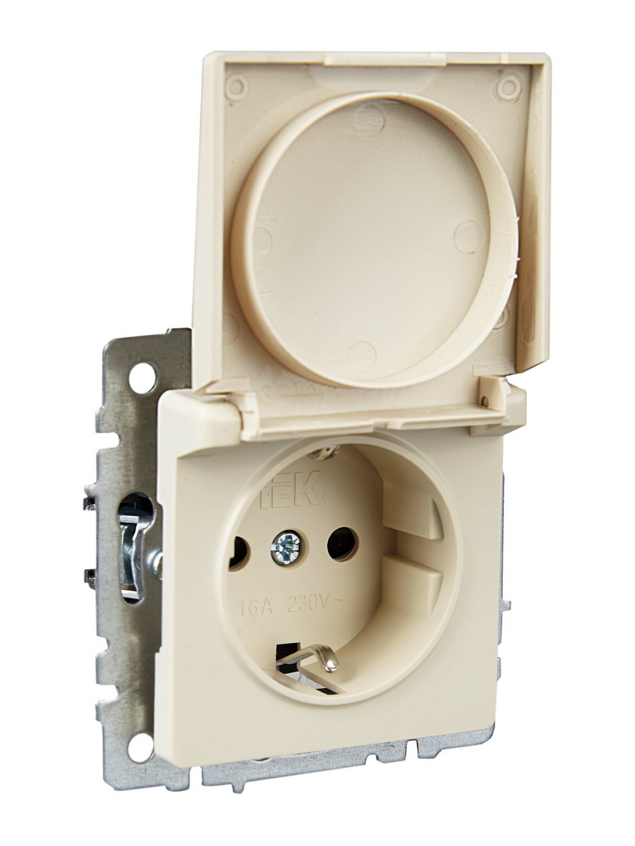 Розетка IEK BRITE с/з с шторками и крышкой 16А IP20 РСбш10-3-БрКр бежевый BR-R16-16-K10