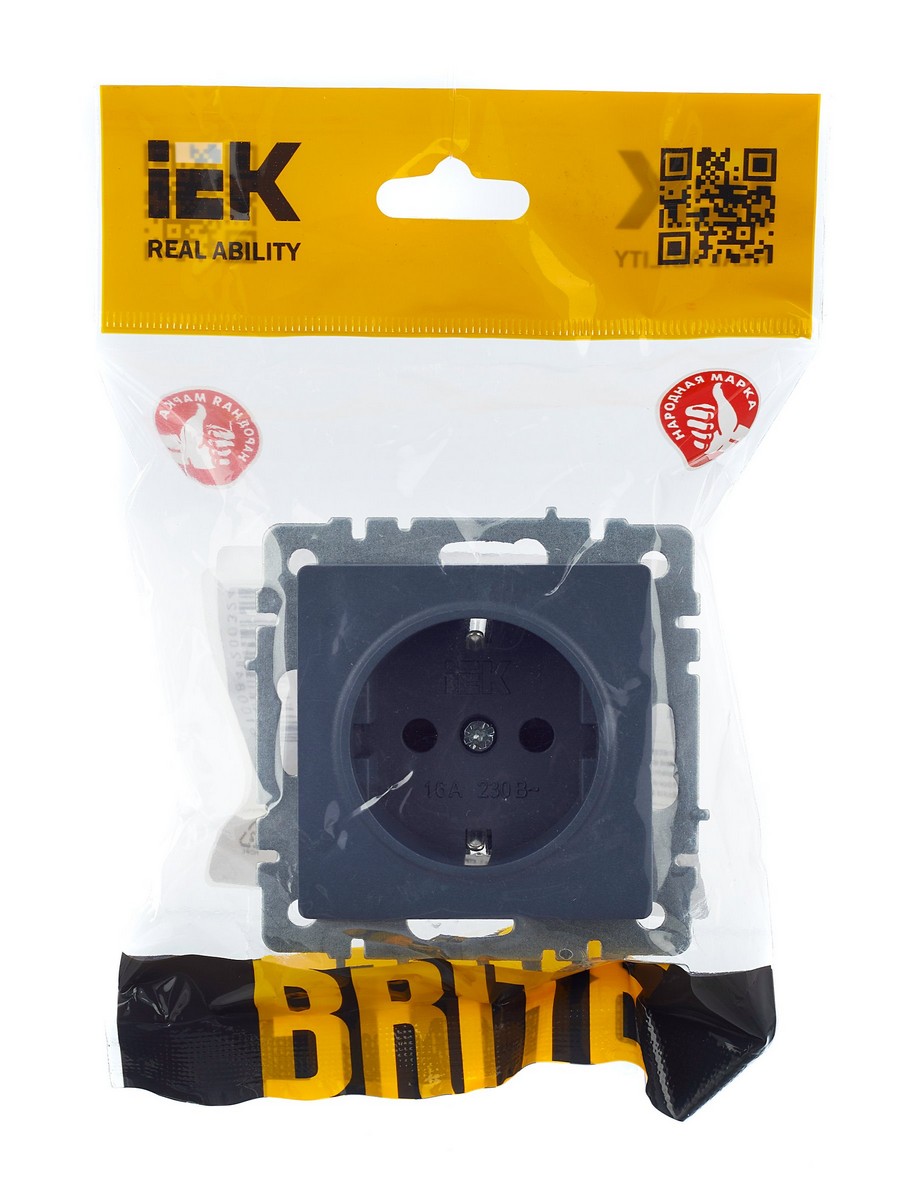 Розетка IEK BRITE с/з с шторками 16А РС14-1-0-БрМ маренго BR-R14-16-K35