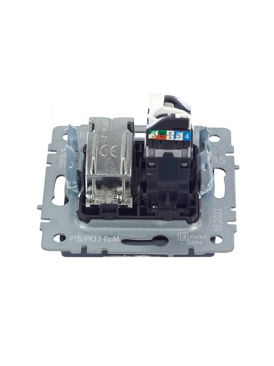 Розетка IEK BRITE двойная TV+RJ45 кат.5E РТВ/РК12-БрМ маренго BR-AK20-1-K35