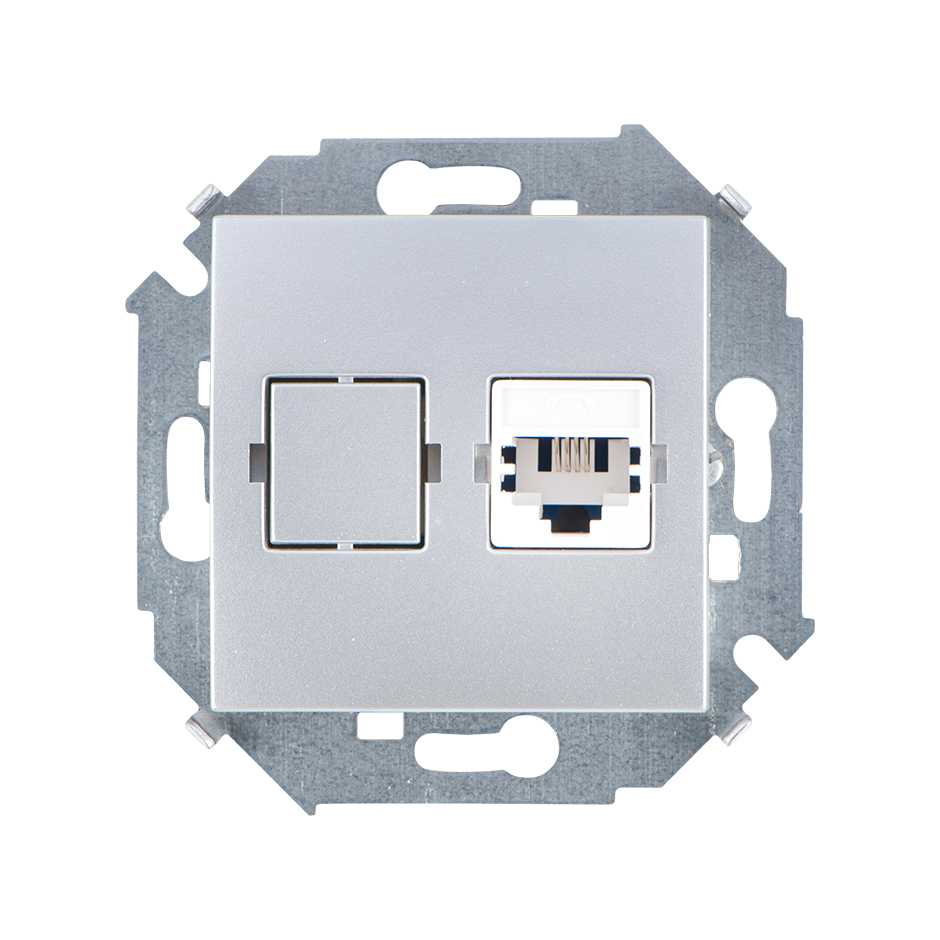 Розетка телефонная Simon 15 Алюминий 1-ая RJ11 1591480-033