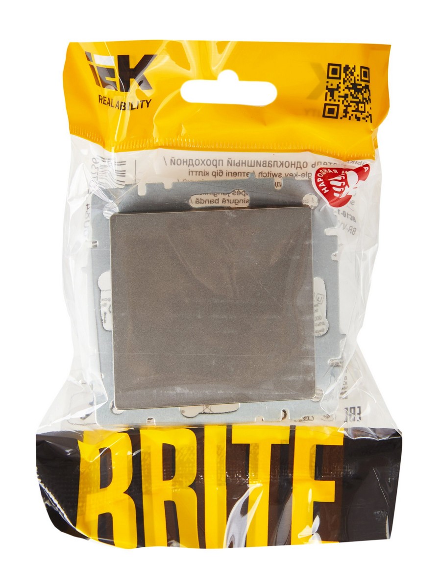 Выключатель IEK BRITE 1-клавишный проходной 10А ВС10-1-6-БрС сталь BR-V12-0-10-K46