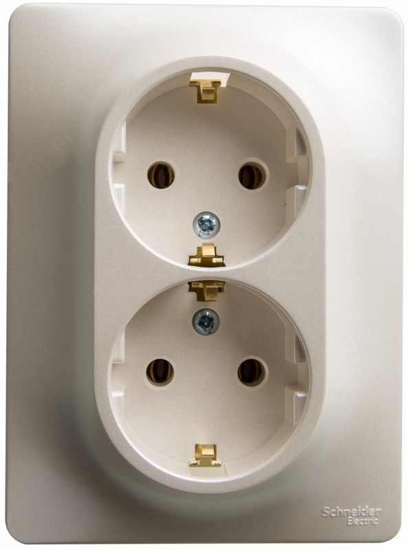 Glossa Перламутр Розетка Systeme Electric Glossa Перламутр двойная с/з, 16А, в сборе GSL000624