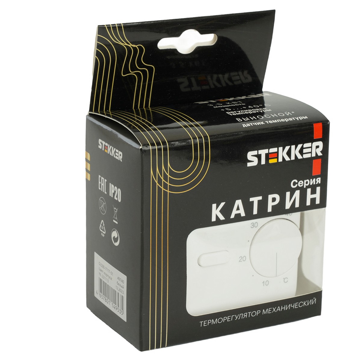 Терморегулятор механический STEKKER GLS00-7117-01 250V 3500W Катрин белый 49740
