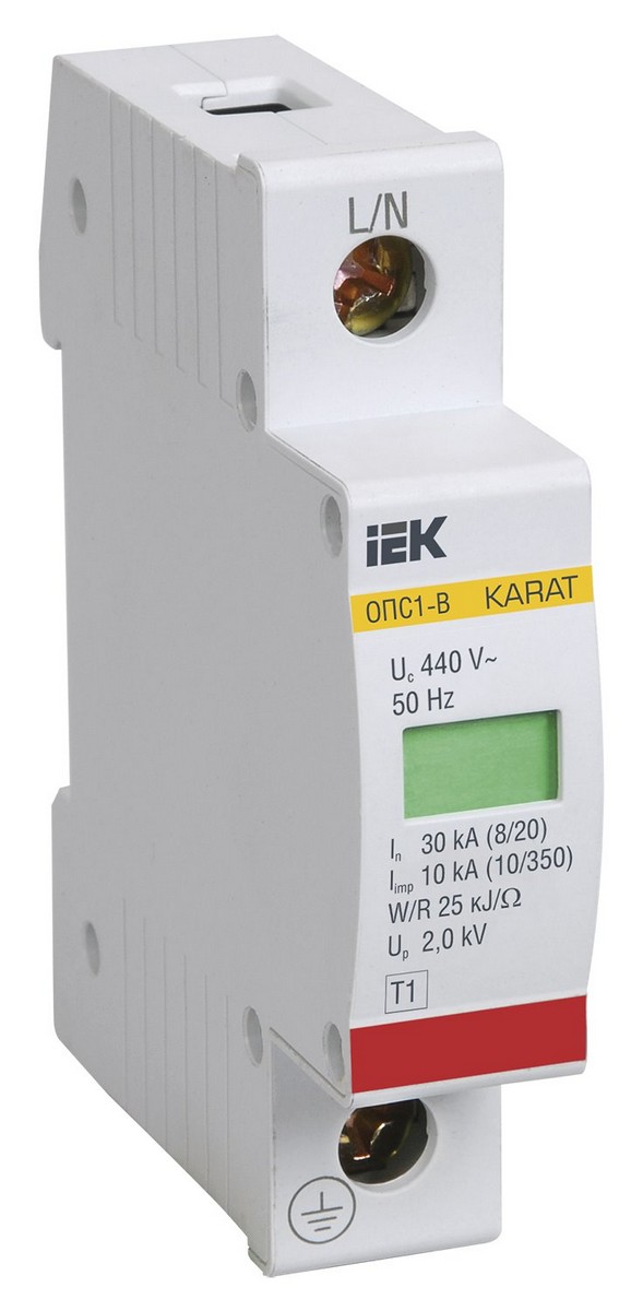 Ограничитель перенапряжения IEK KARAT (УЗИП) ОПС1-B 1Р In=30kA Un=400B Im=60kA MOP20-1-B