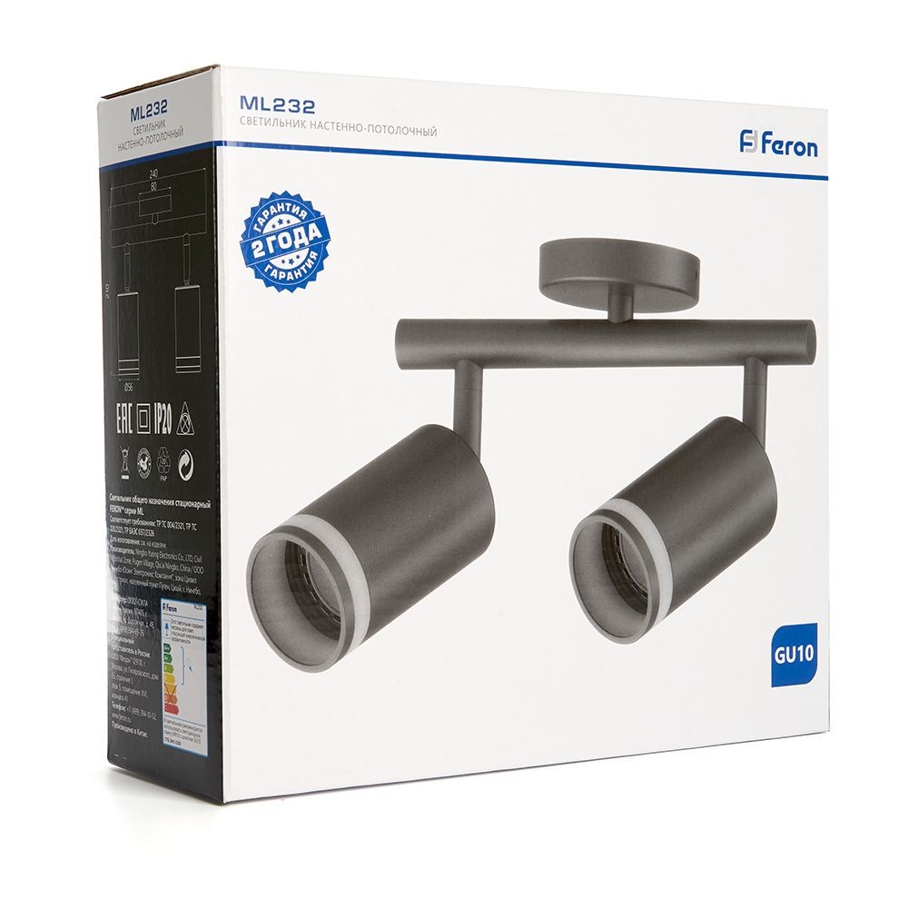 Светильники споты светодиодные Светильник спот Feron ML232 настенно-потолочный GU10 черный 41489 