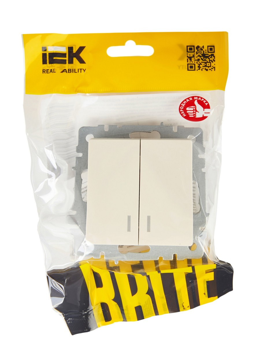 Выключатель IEK BRITE 2-клавишный с индикацией 10А ВС10-2-1-БрКр бежевый BR-V20-1-10-K10