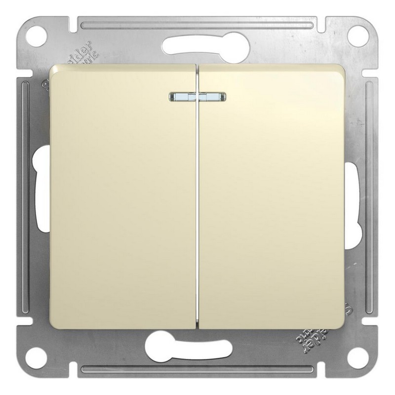 Выключатель Systeme Electric Glossa Бежевый 2-клавишный с подсветкой, сх.5а GSL000253