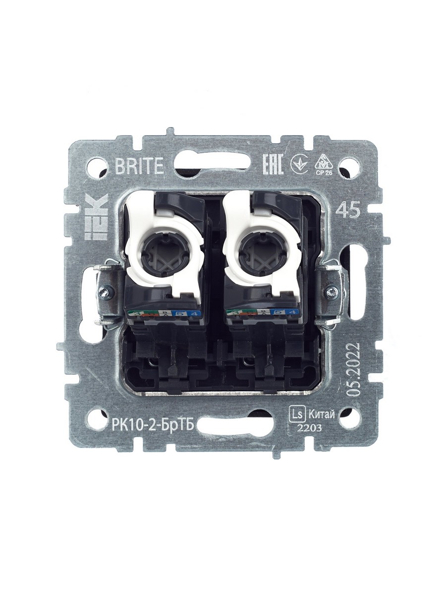 Розетка IEK BRITE компьютерная двойная RJ45 кат.5E РК10-2-БрТБ темная бронза BR-K20-1-K45
