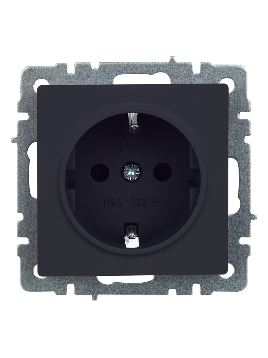 IEK Brite Графит Розетка IEK BRITE 1-местная с заземлением с защитными шторками 16А РС14-1-0-БрГ графит BR-R14-16-K53