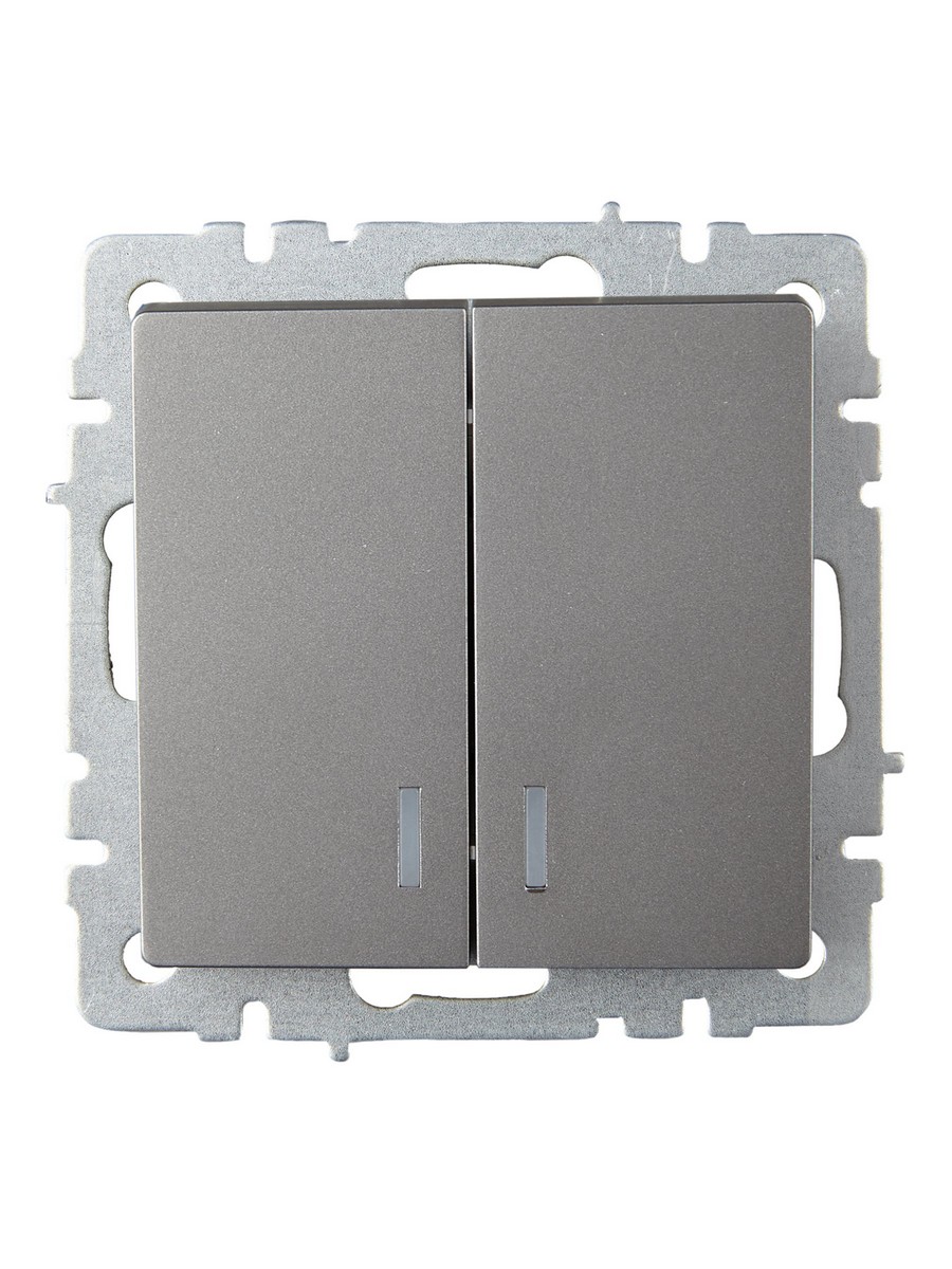 Выключатель IEK BRITE 2-клавишный с индикацией 10А ВС10-2-1-БрС сталь BR-V20-1-10-K46