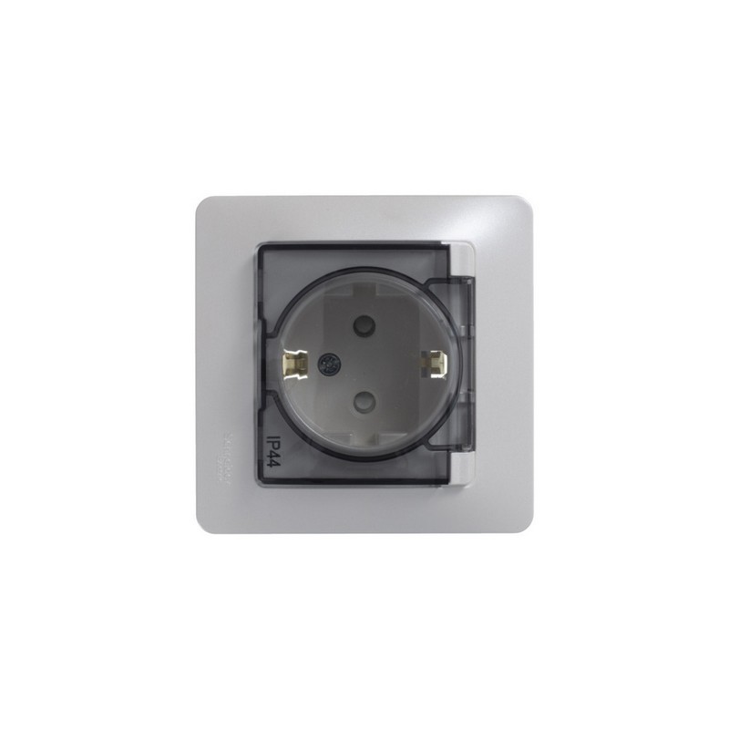 Розетка Systeme Electric Glossa Перламутр с/з со шторками с крышкой, 16А, GSL000648
