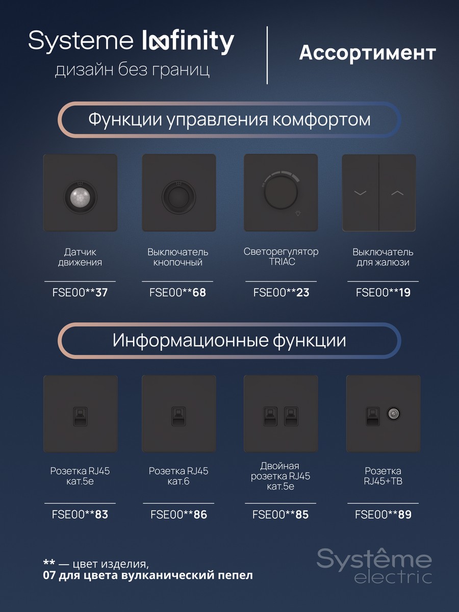 Переключатель Systeme Electric Infinity Вулканический пепел перекрестный 2-клавишный FSE000773