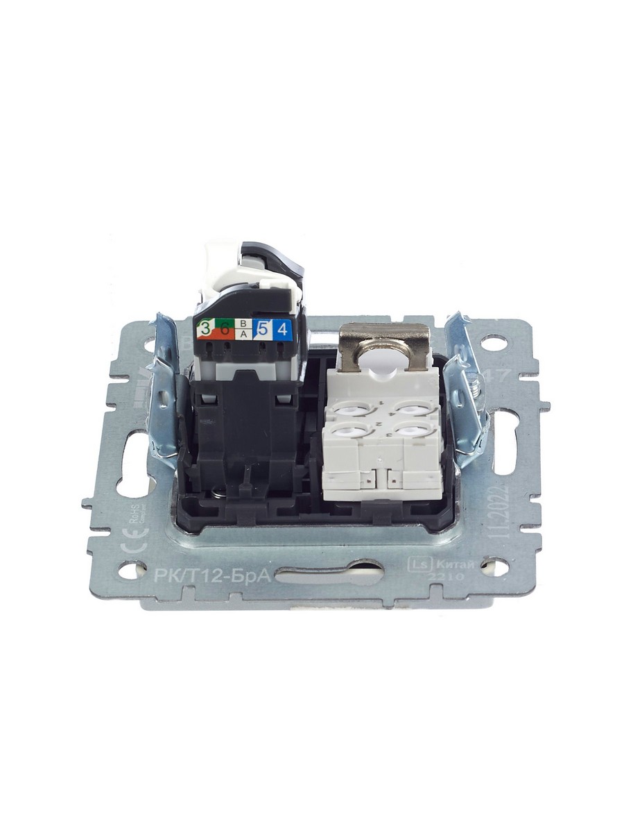Розетка IEK BRITE двойная RJ11+RJ45 кат.5E РК/Т12-БрА алюминий BR-KT20-O-1-K47