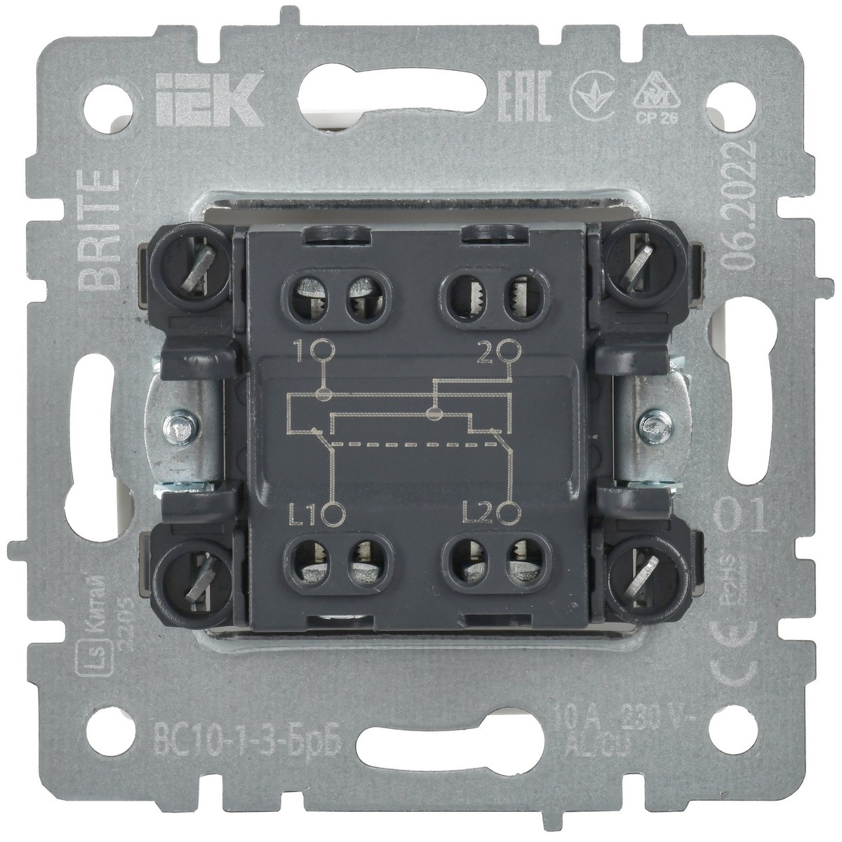 Выключатель IEK BRITE 1-клавишный перекрестный 10А ВС10-1-3-БрБ белый BR-V13-0-10-K01