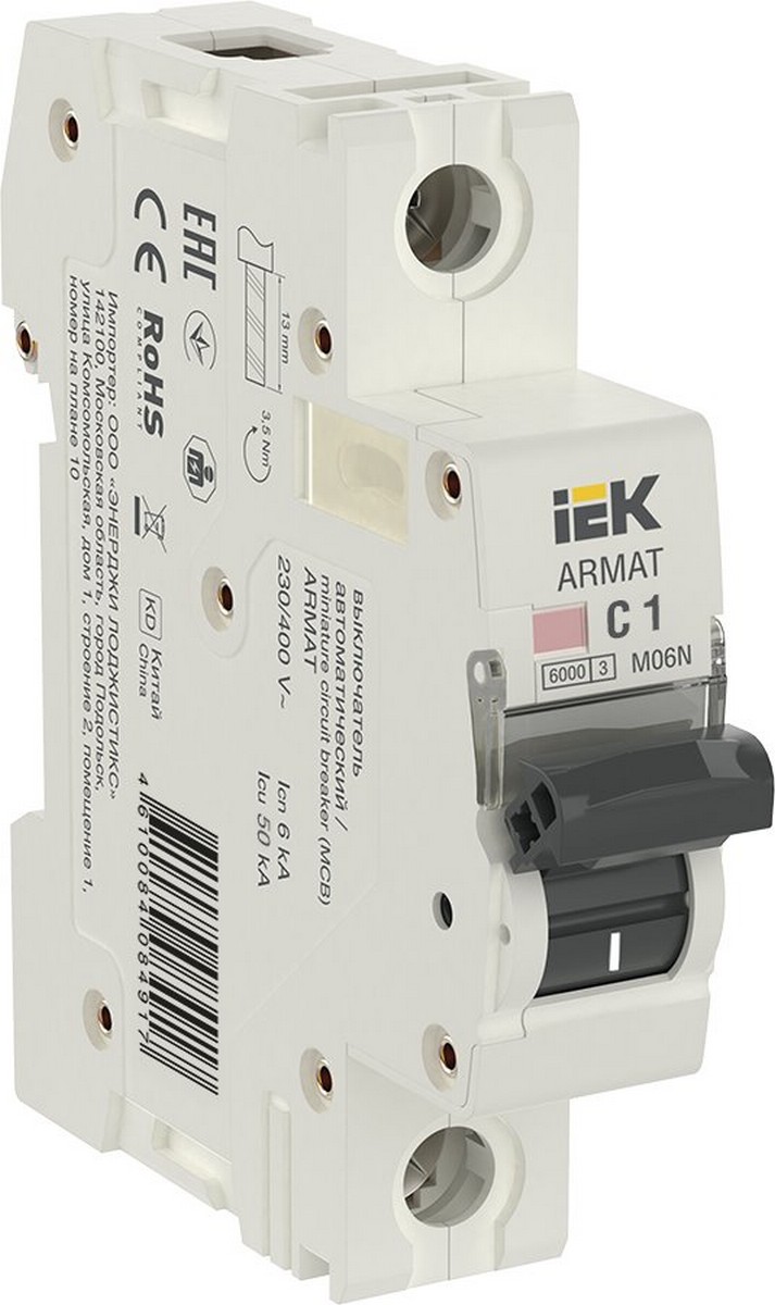 Автоматический выключатель IEK ARMAT M06N 1P C 1А AR-M06N-1-C001