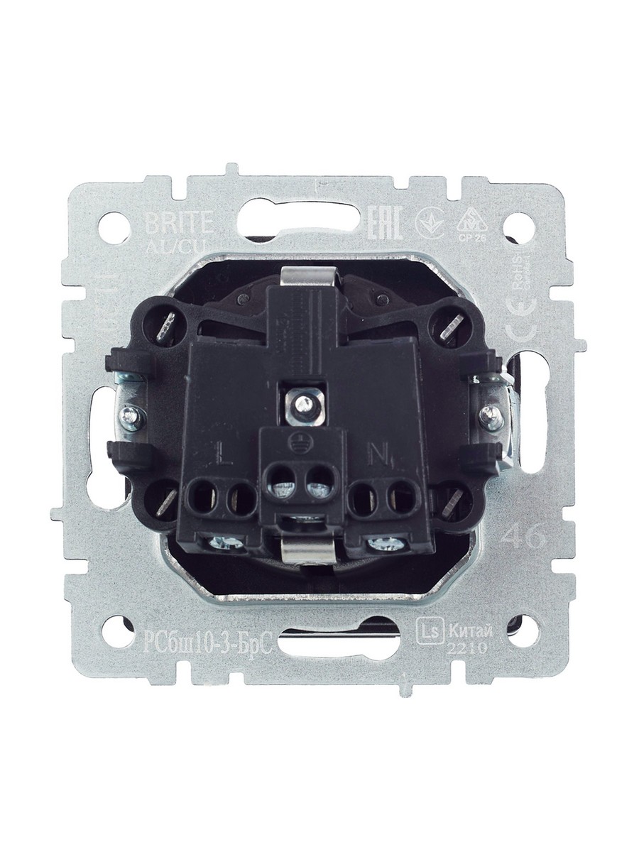 IEK Brite Сталь Розетка IEK BRITE с/з с шторками и крышкой 16А IP20 РСбш10-3-БрС сталь BR-R16-16-K46