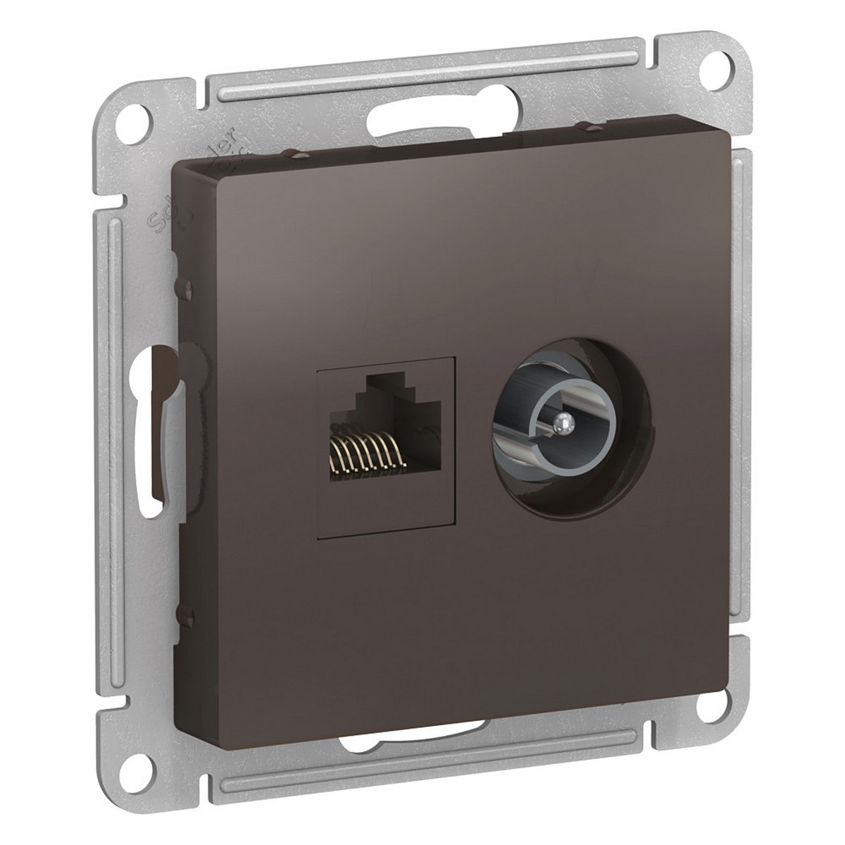 AtlasDesign Мокко Розетка комп+ТВ, Systeme Electric AtlasDesign Мокко двойная RJ45+TV, кат.5E, ATN000689