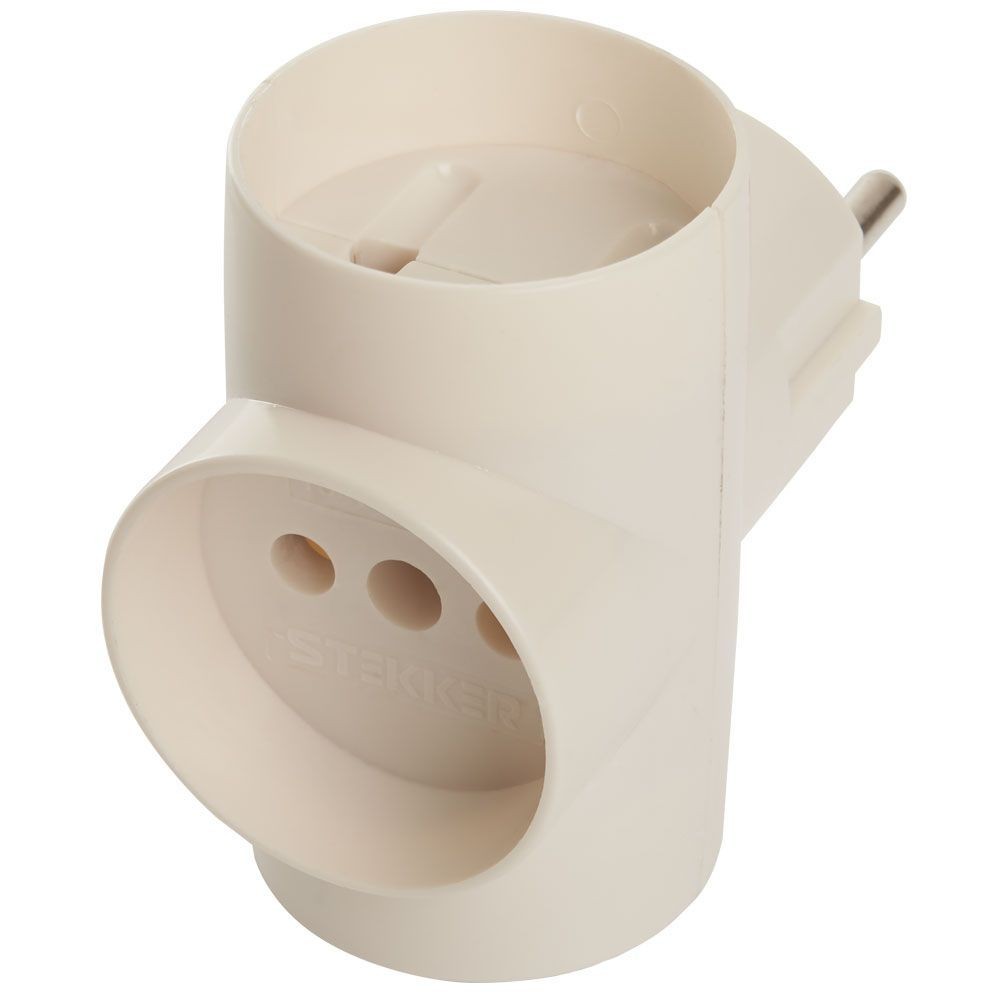 Колодки и удлинители, тройники Разветвитель сетевой 3-местный б/з STEKKER ADP10-15-20 250В 10A IP20 белый 39227 