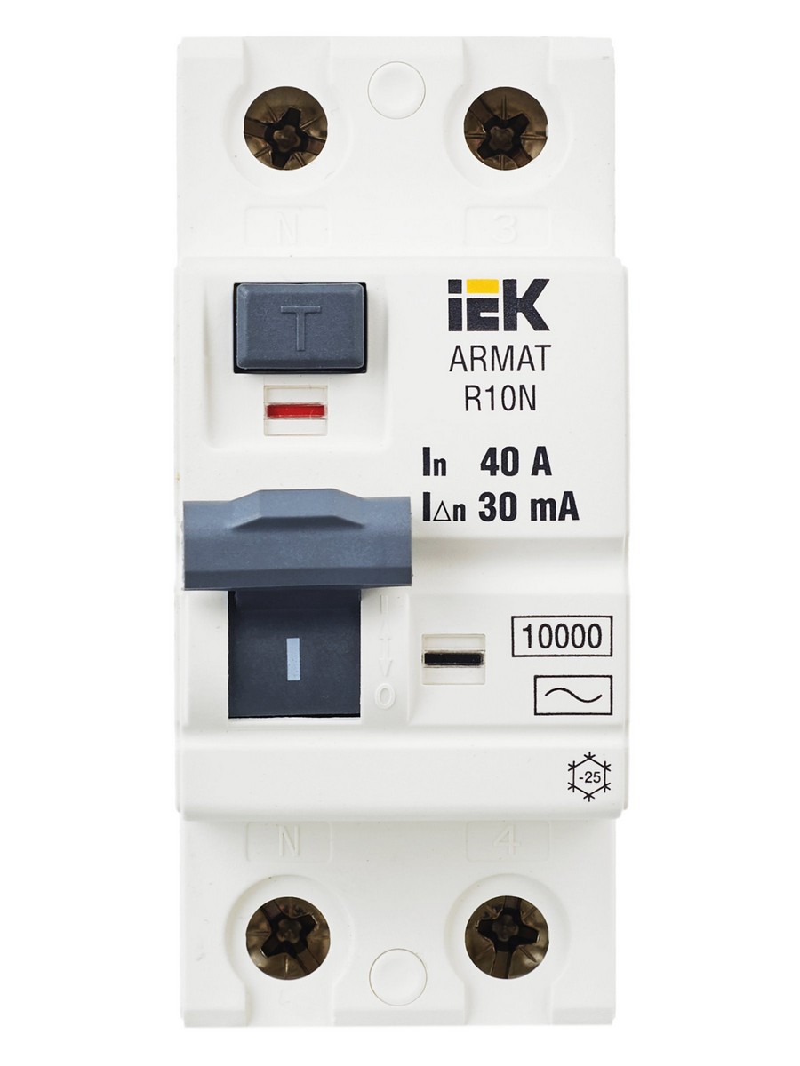 ВДТ УЗО IEK ARMAT R10N 2P 40А 30мА тип AC AR-R10N-2-040C030