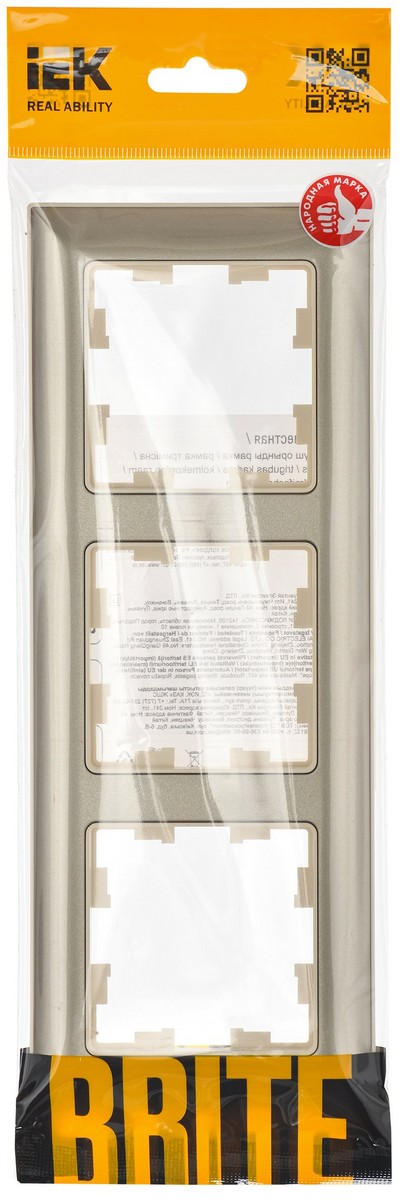 IEK Brite Рамки Рамка IEK BRITE DECOR Шампань/беж 3D-форма 3-м РУ-3-Бр BR-M32-12-3-K10