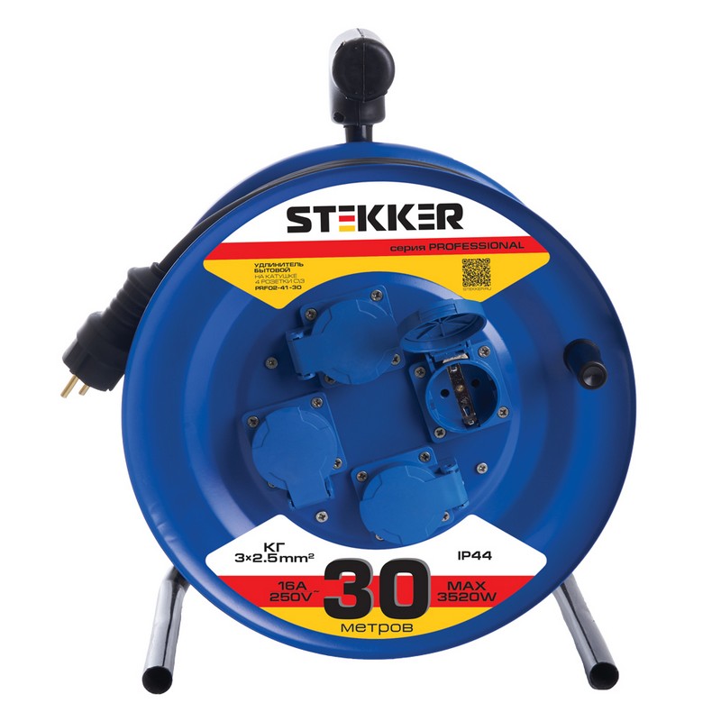 Удлинитель на металлической катушке с/з 4-м Stekker PRF02-41-30 30м 3*25 серия Professional 39296